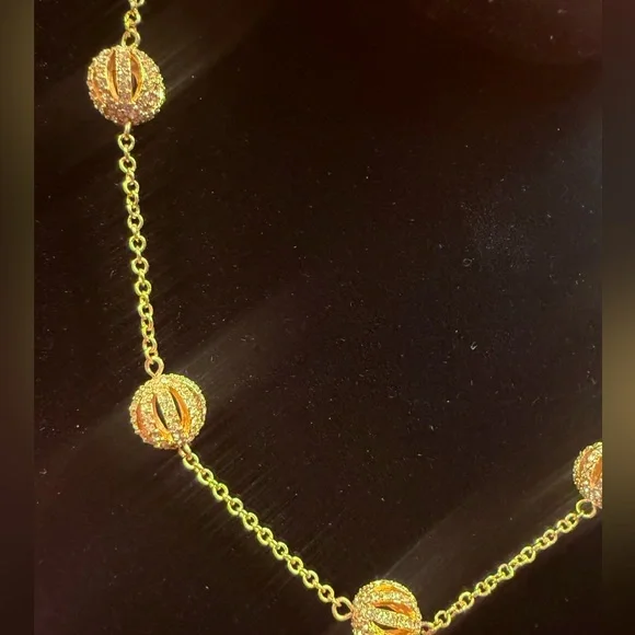 Ralph Lauren Gold Pave Crystal Ball Necklace 20” - Picture 2 of 7